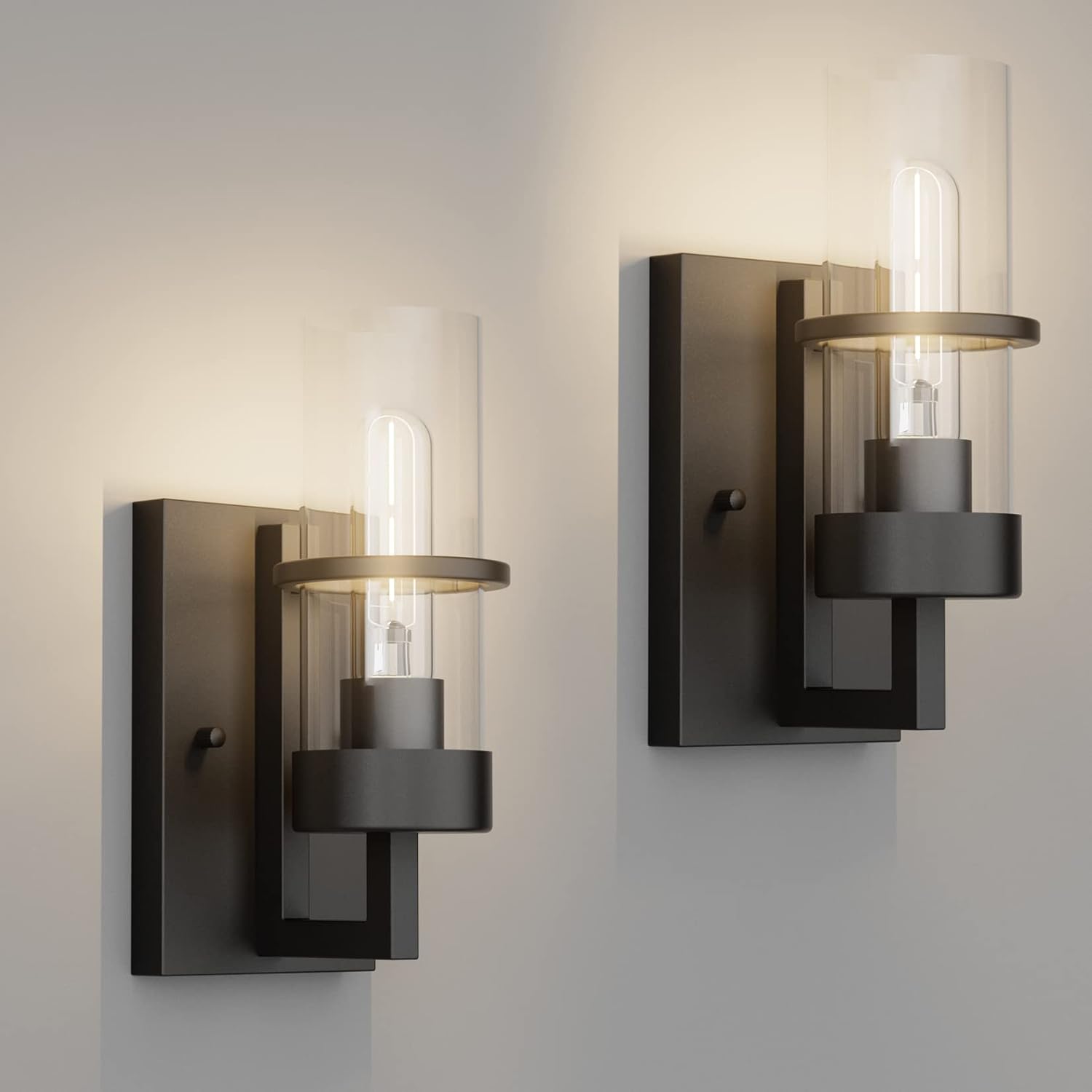 Clear Glass Black Farmhouse Bathroom Wall Sconces