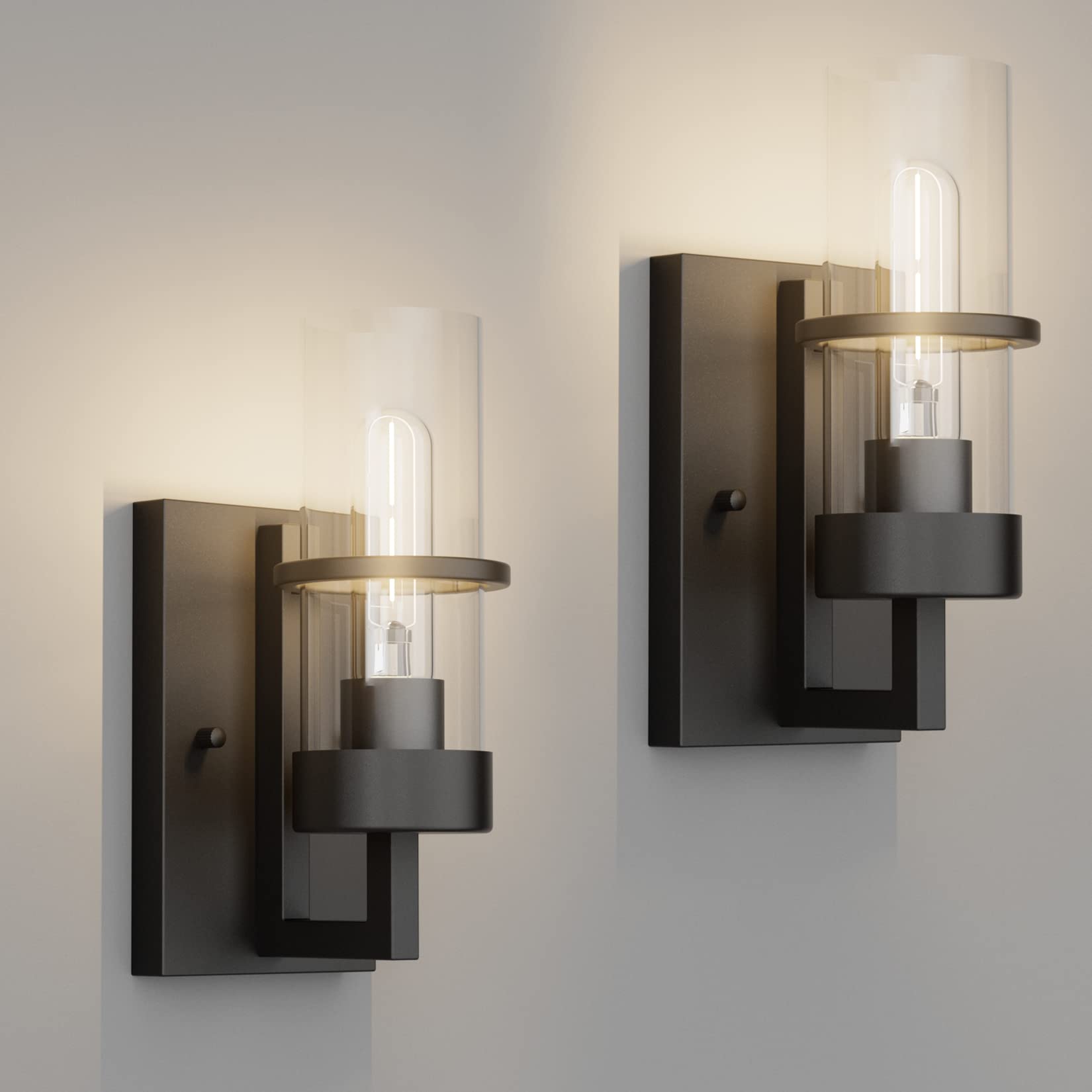 Clear Glass Black Farmhouse Bathroom Wall Sconces