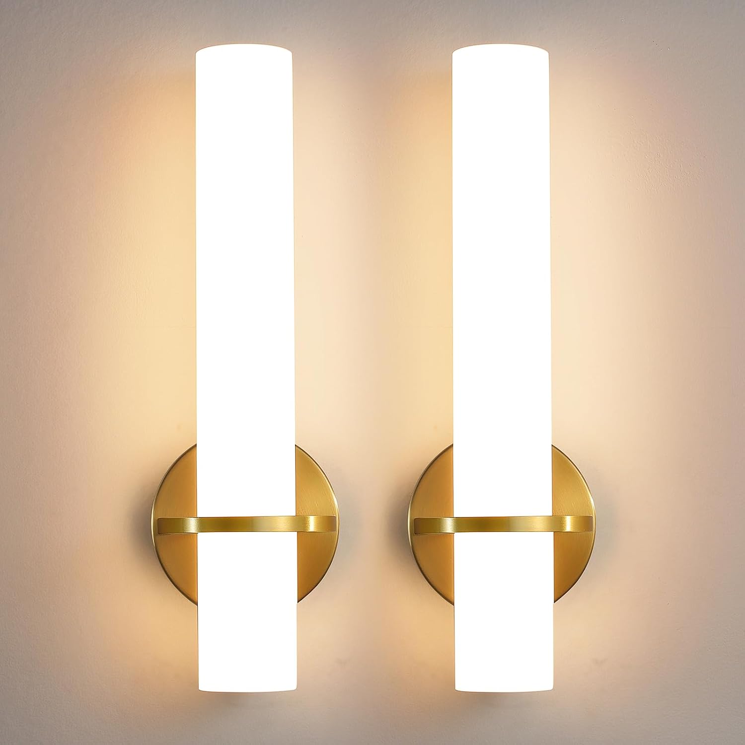 Gold Dimmable LED Acrylic Wall Sconces Set Two