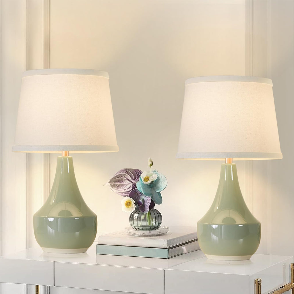 Sage Green Ceramic Bedside Lamps Set of Two