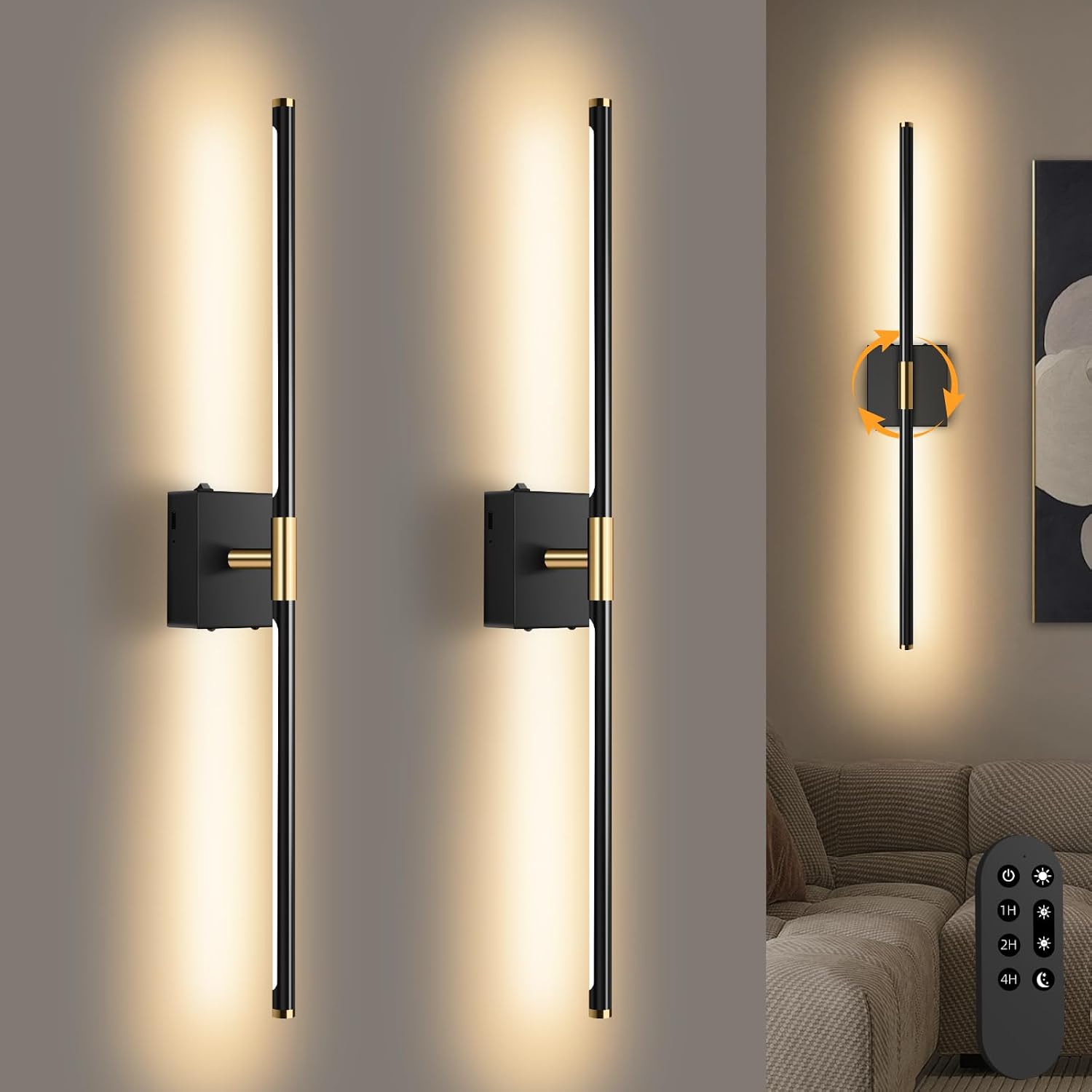 360 Rotatable Rechargeable Dimmable LED Wall Sconces Set