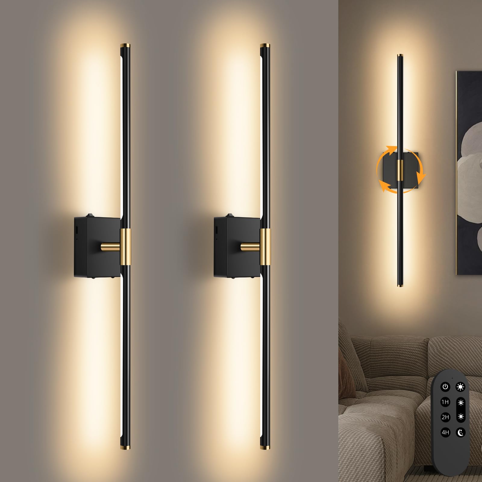 360 Rotatable Rechargeable Dimmable LED Wall Sconces Set