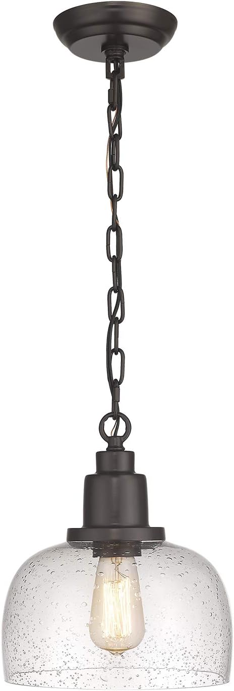 Vintage Farmhouse 9.3" Seeded Glass Bronze Pendant Light
