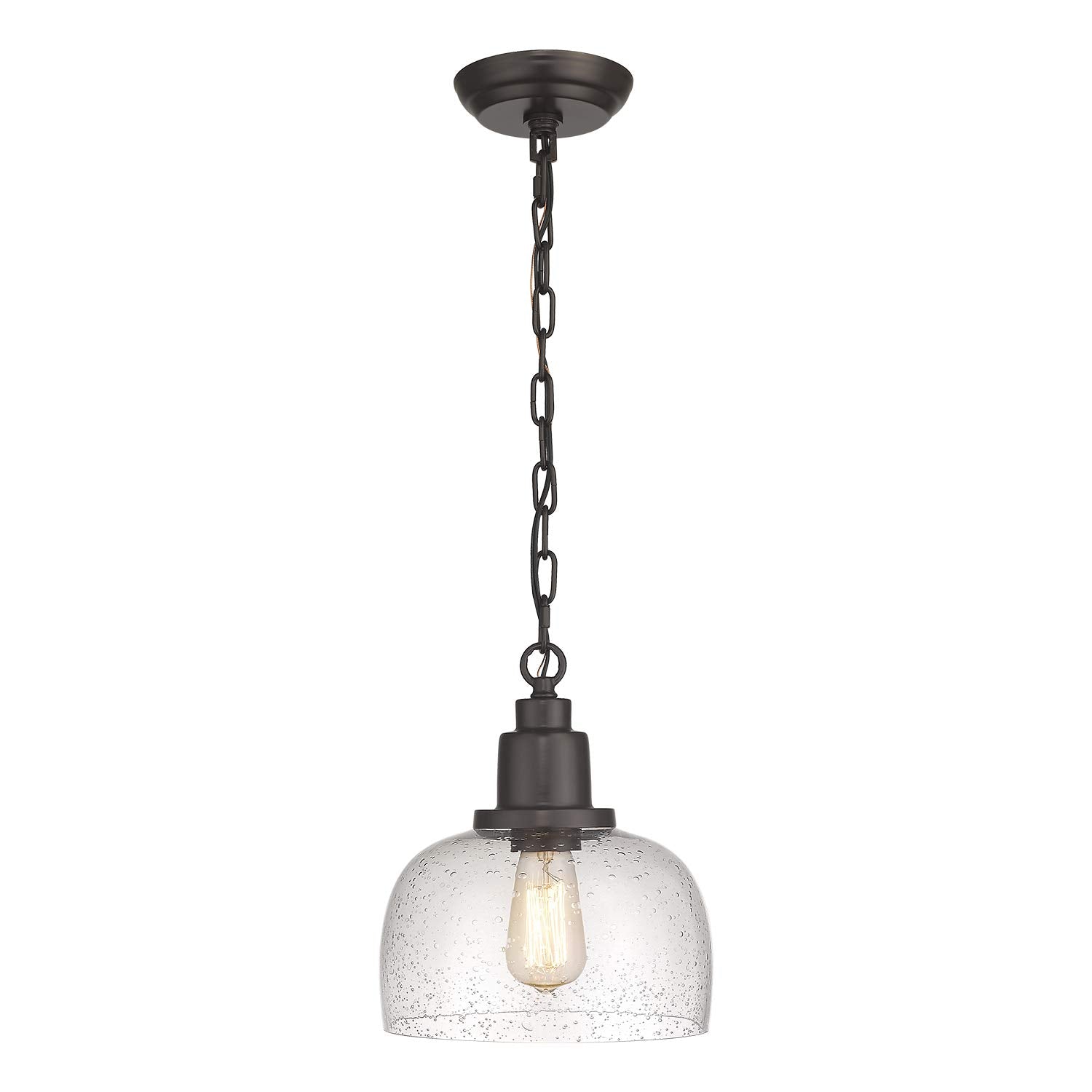 Vintage Farmhouse 9.3" Seeded Glass Bronze Pendant Light
