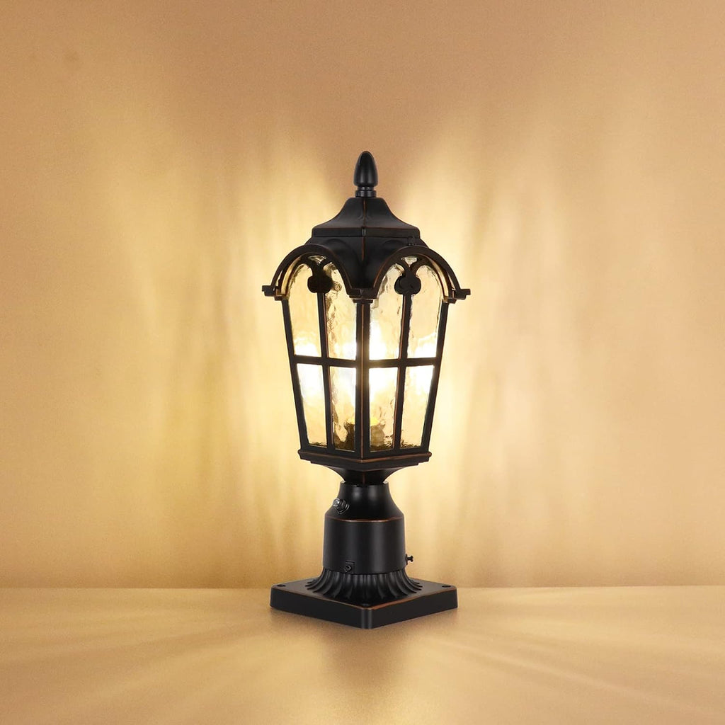 Roman Black Dusk Dawn Glass Outdoor Post Lantern