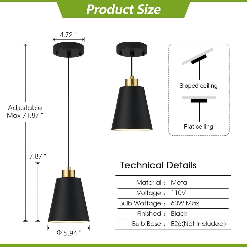 Cone Matte Black 7.87in Adjustable Pendant Light