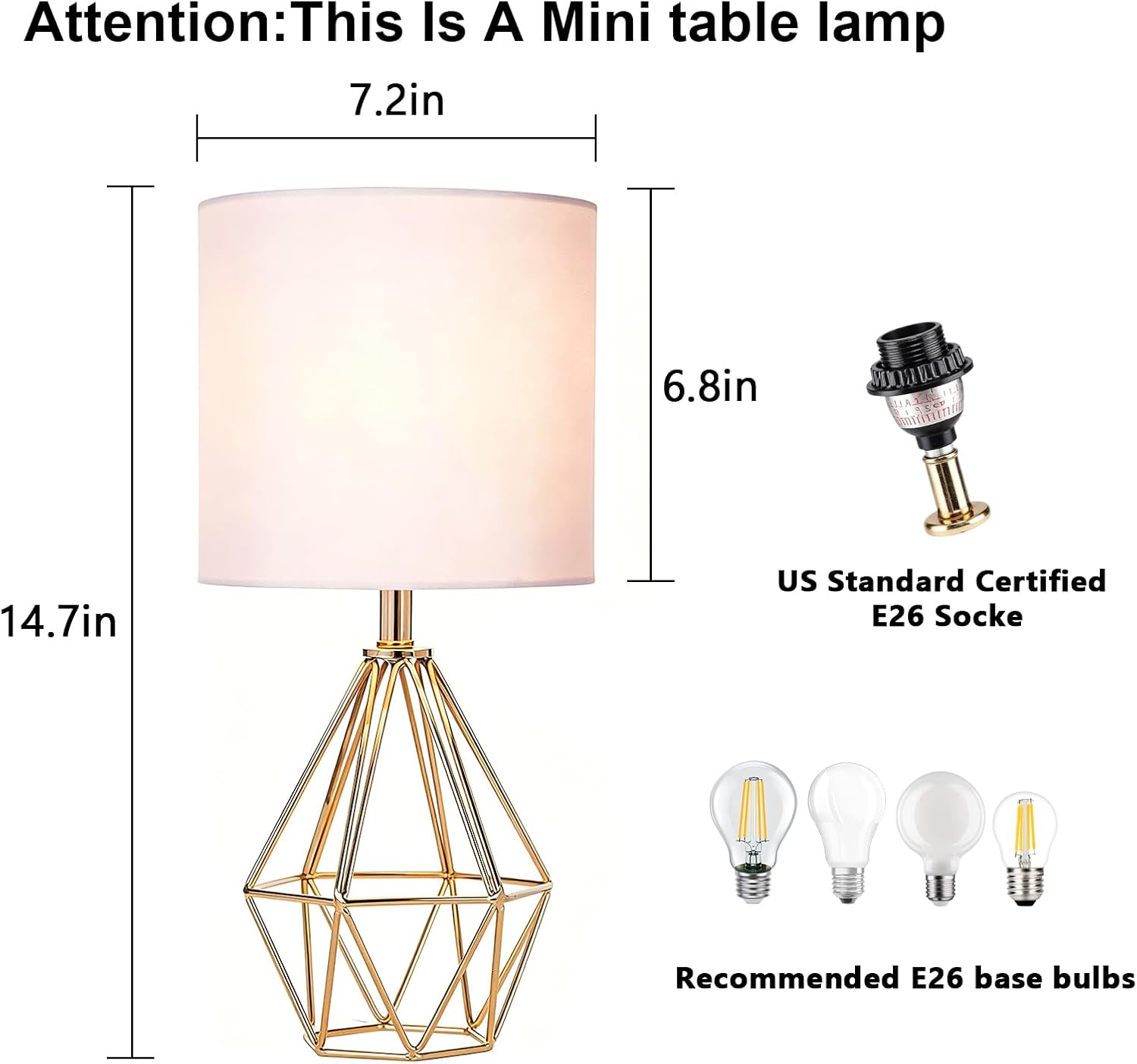 Gold Fabric Shade Bedside Table Lamps Set Two