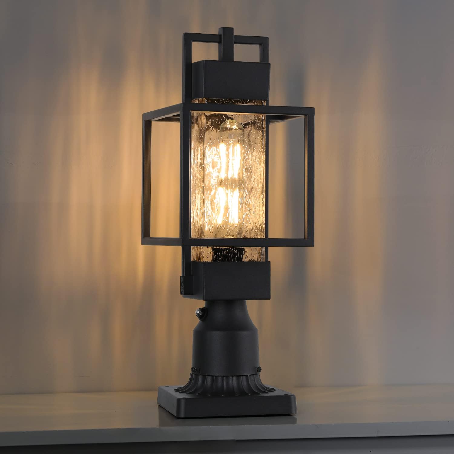Black Water Glass Dusk Dawn Outdoor Post Lamp
