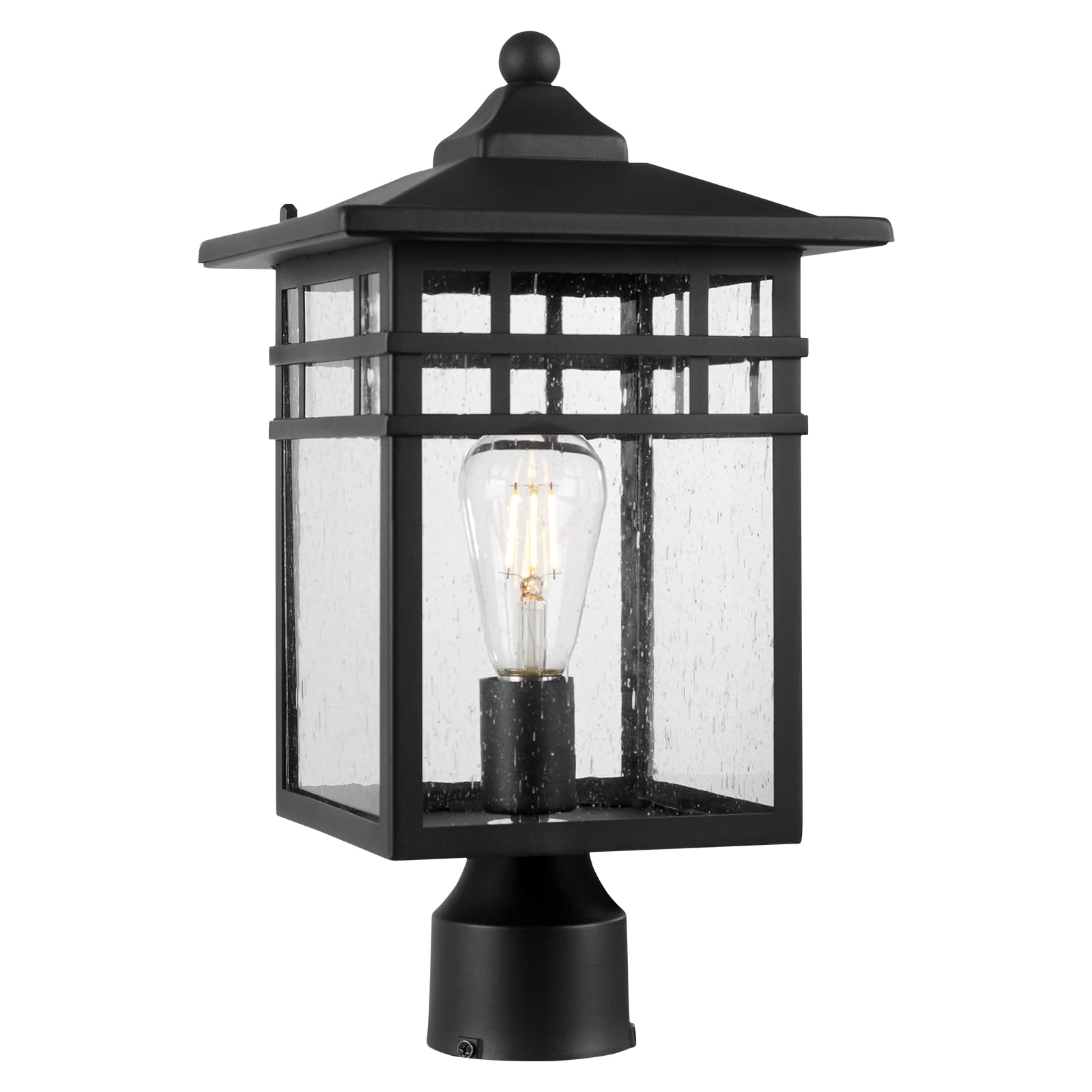 Black Seeded Glass Modern Outdoor Post Lantern