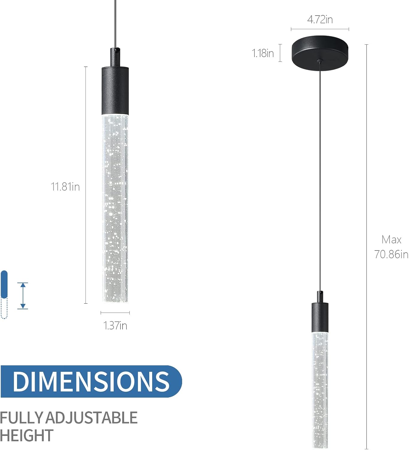 Dimmable Black Crystal Mini LED Pendant Lights