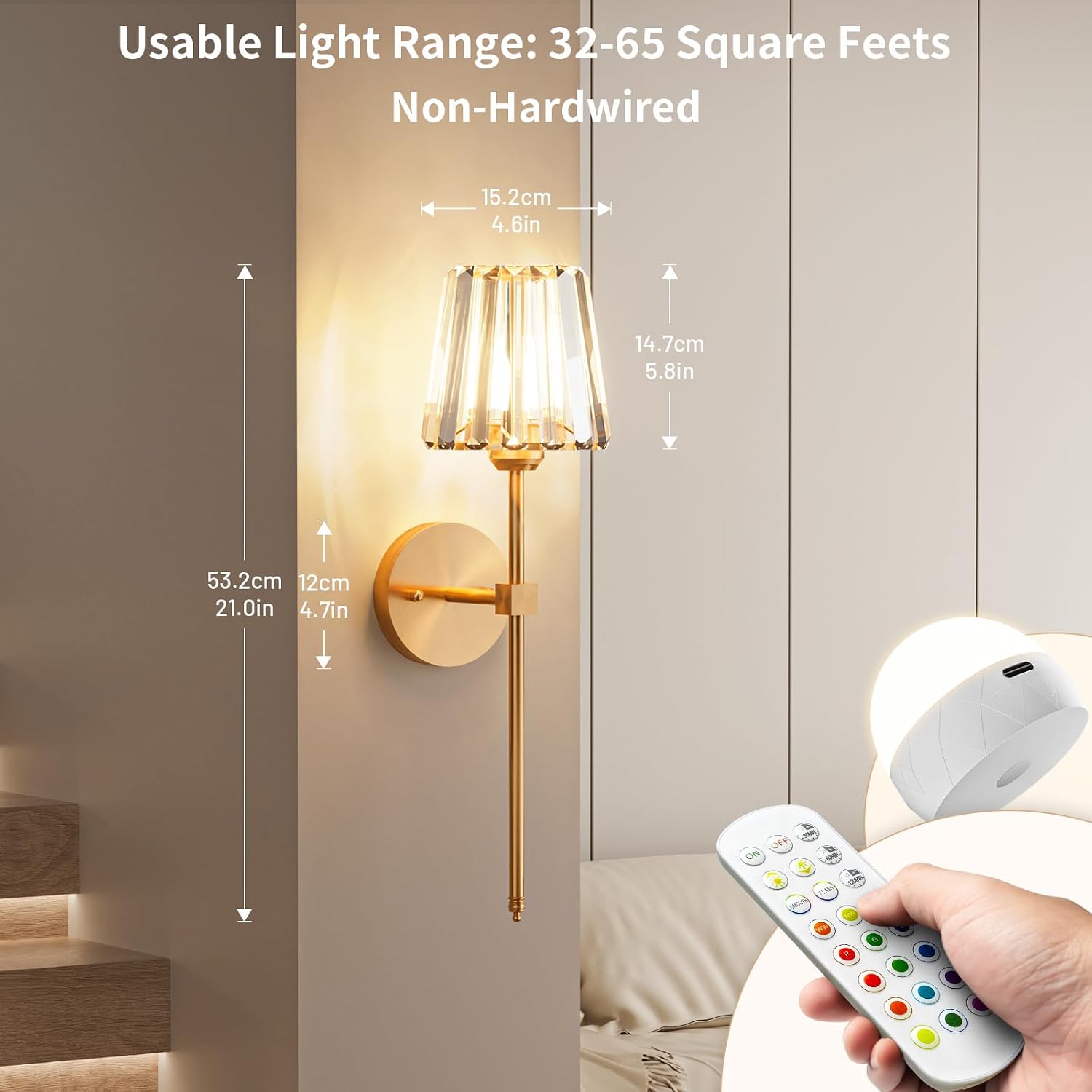 RGB Crystal Gold Rechargeable Wall Sconces Set Two