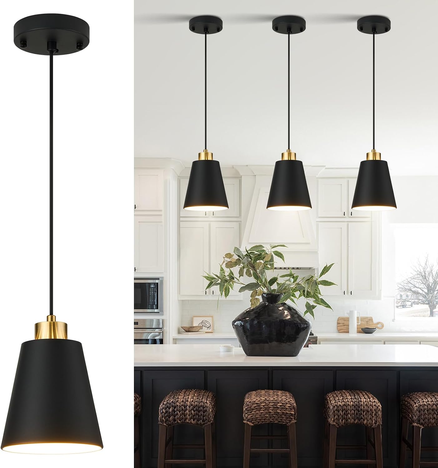 Cone Matte Black 7.87in Adjustable Pendant Light