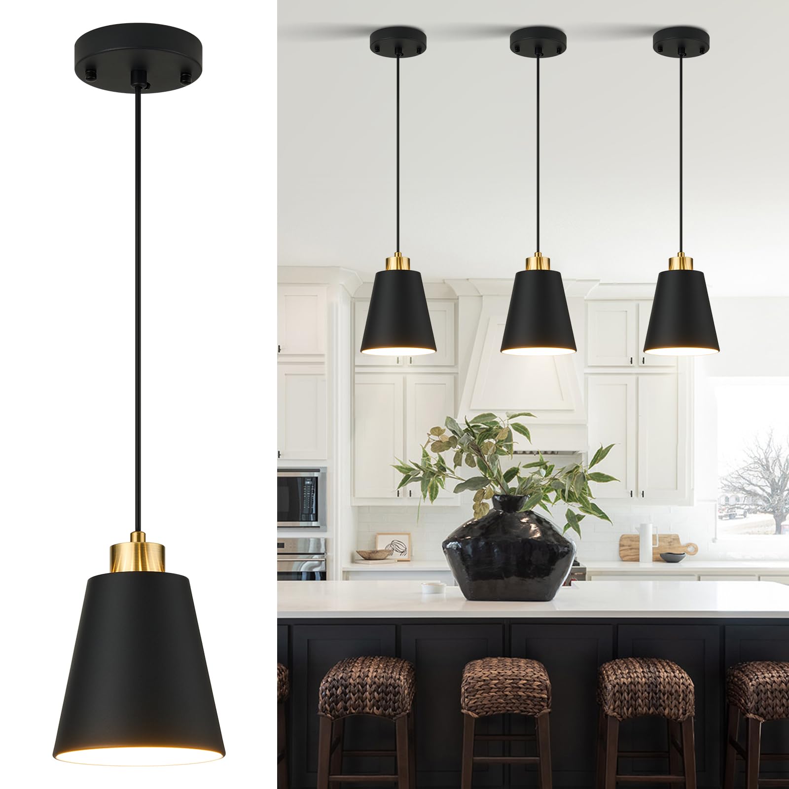 Cone Matte Black 7.87in Adjustable Pendant Light