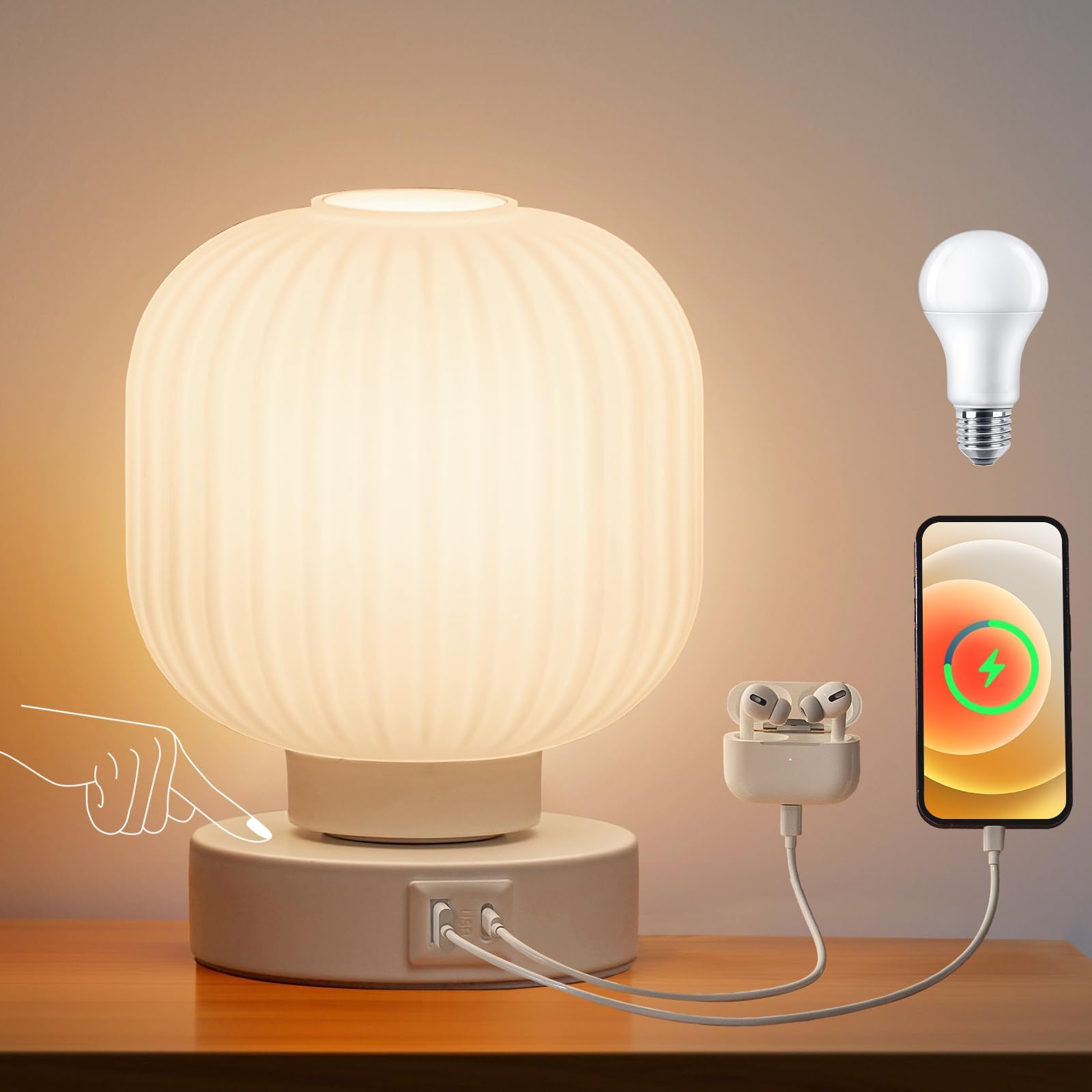 Amber Touch Dimmable Bedside Lamps Set of Two