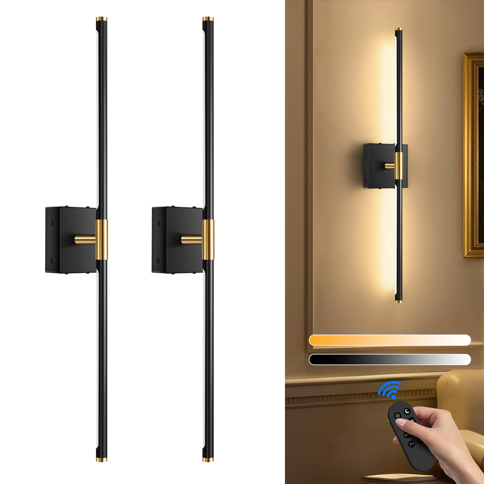 360 Rotatable Rechargeable Dimmable LED Wall Sconces Set