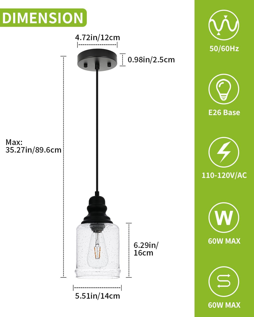 Seeded Glass 5.5 Inch Adjustable Farmhouse Pendant Lights