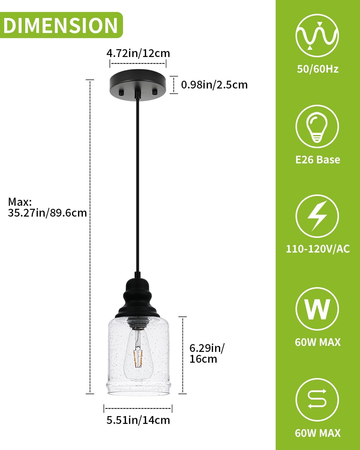 Seeded Glass 5.5 Inch Adjustable Farmhouse Pendant Lights