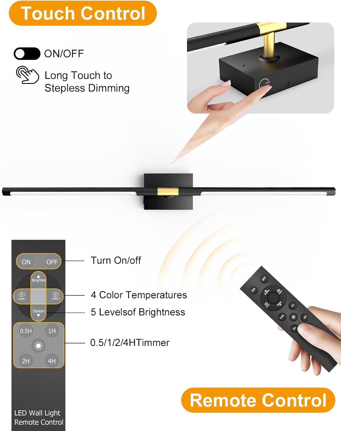 Rotatable Remote Dimmable Rechargeable Wall Sconces