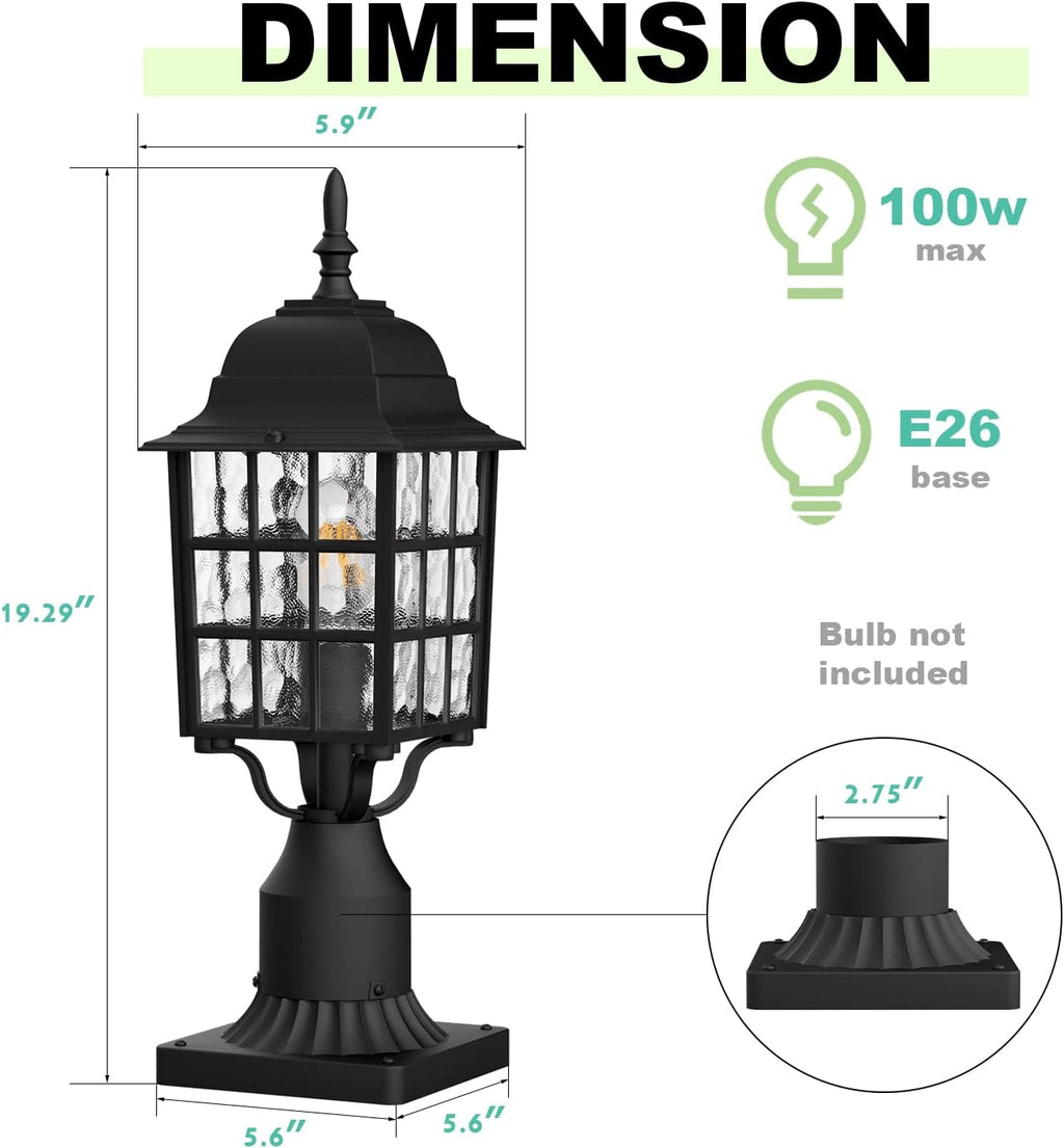Black Ripple Glass Post Lamps Set of Two
