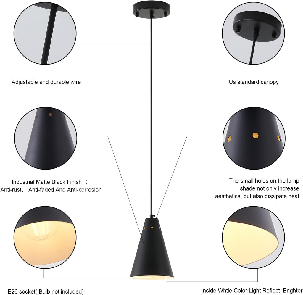 Industrial Cone Metal Adjustable Black Pendant Lights