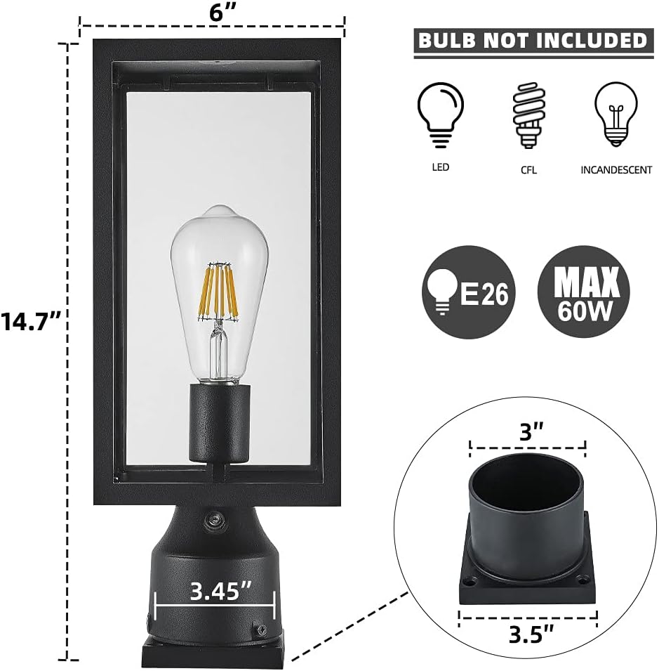 15 Inch Black Dusk Dawn Aluminum Post Lantern