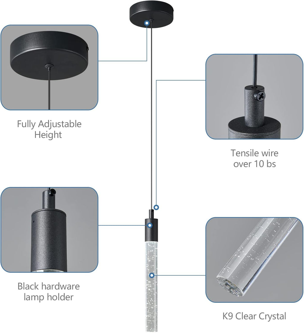 Dimmable Black Crystal Mini LED Pendant Lights