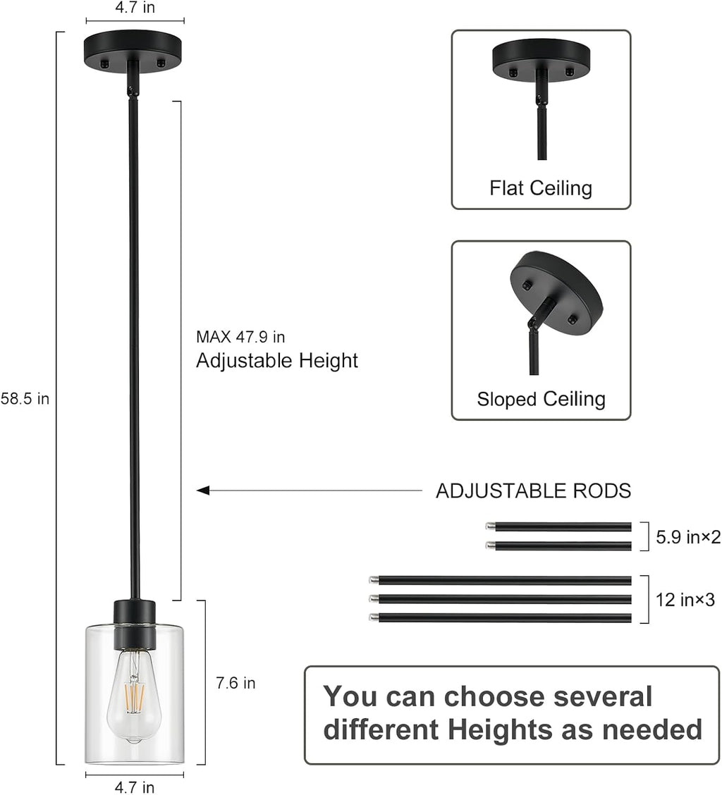 Modern Farmhouse Clear Glass Adjustable Black Pendant Lights