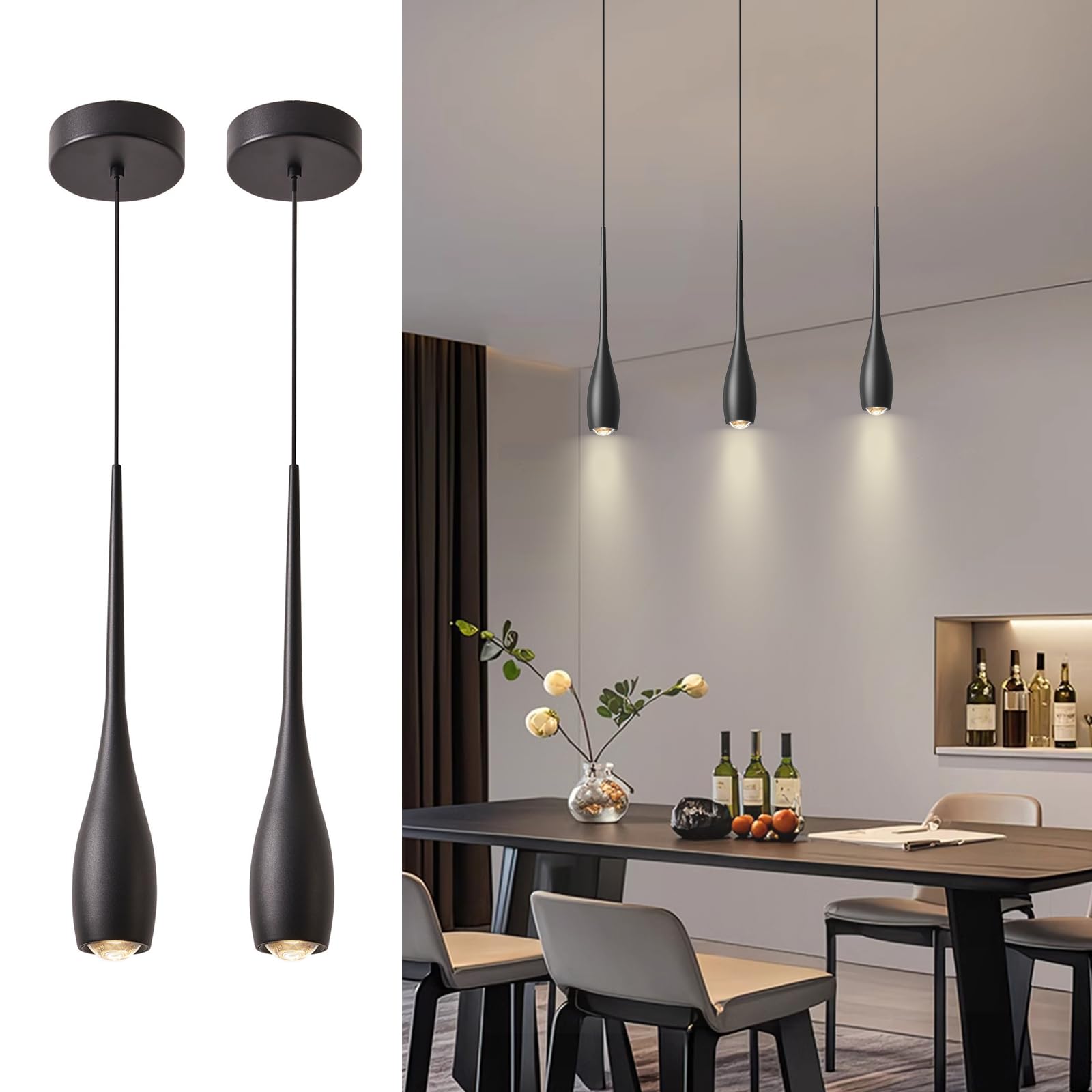 Dimmable Modern Black LED Mini Pendant Lights