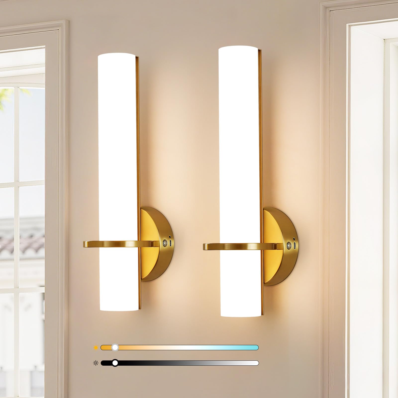 Gold Dimmable LED Acrylic Wall Sconces Set Two