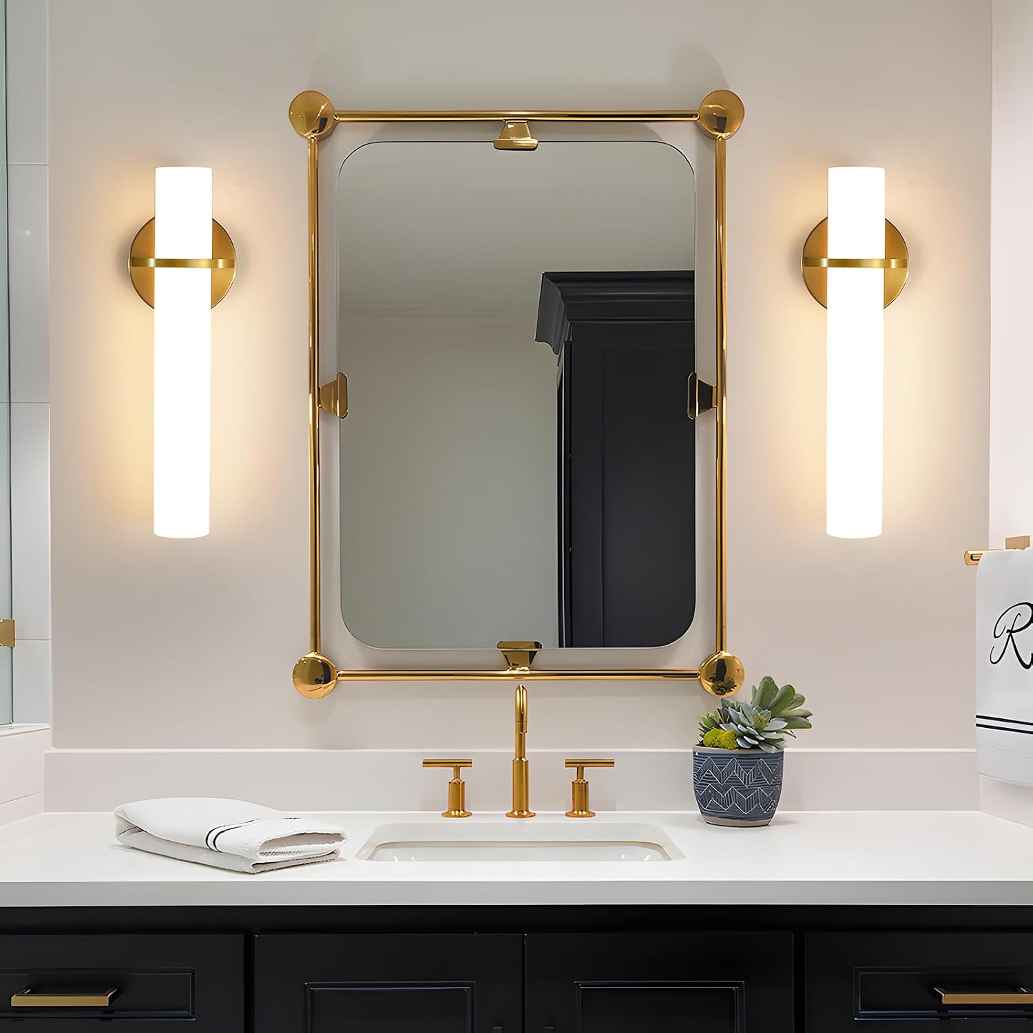 Gold Dimmable LED Acrylic Wall Sconces Set Two