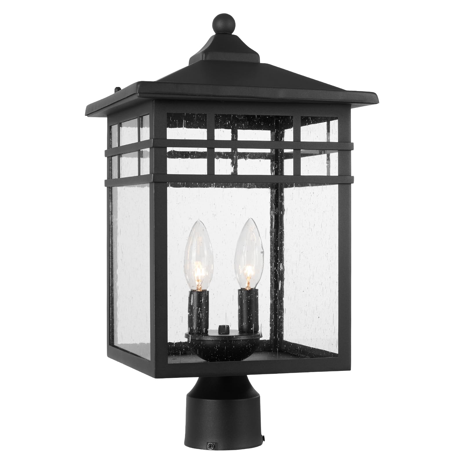 Black Seeded Glass Modern Outdoor Post Lantern