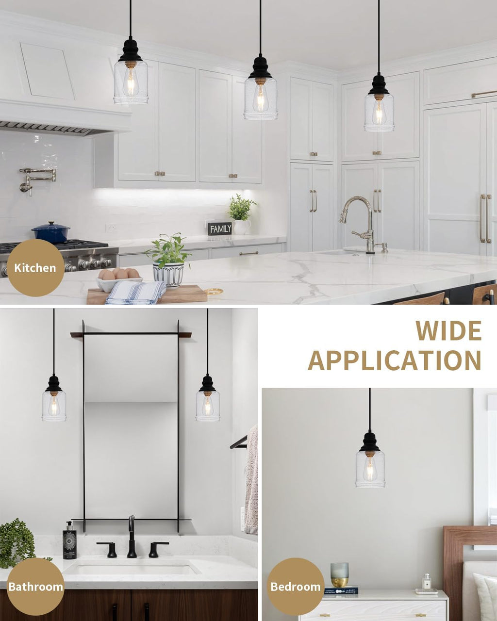 Seeded Glass 5.5 Inch Adjustable Farmhouse Pendant Lights