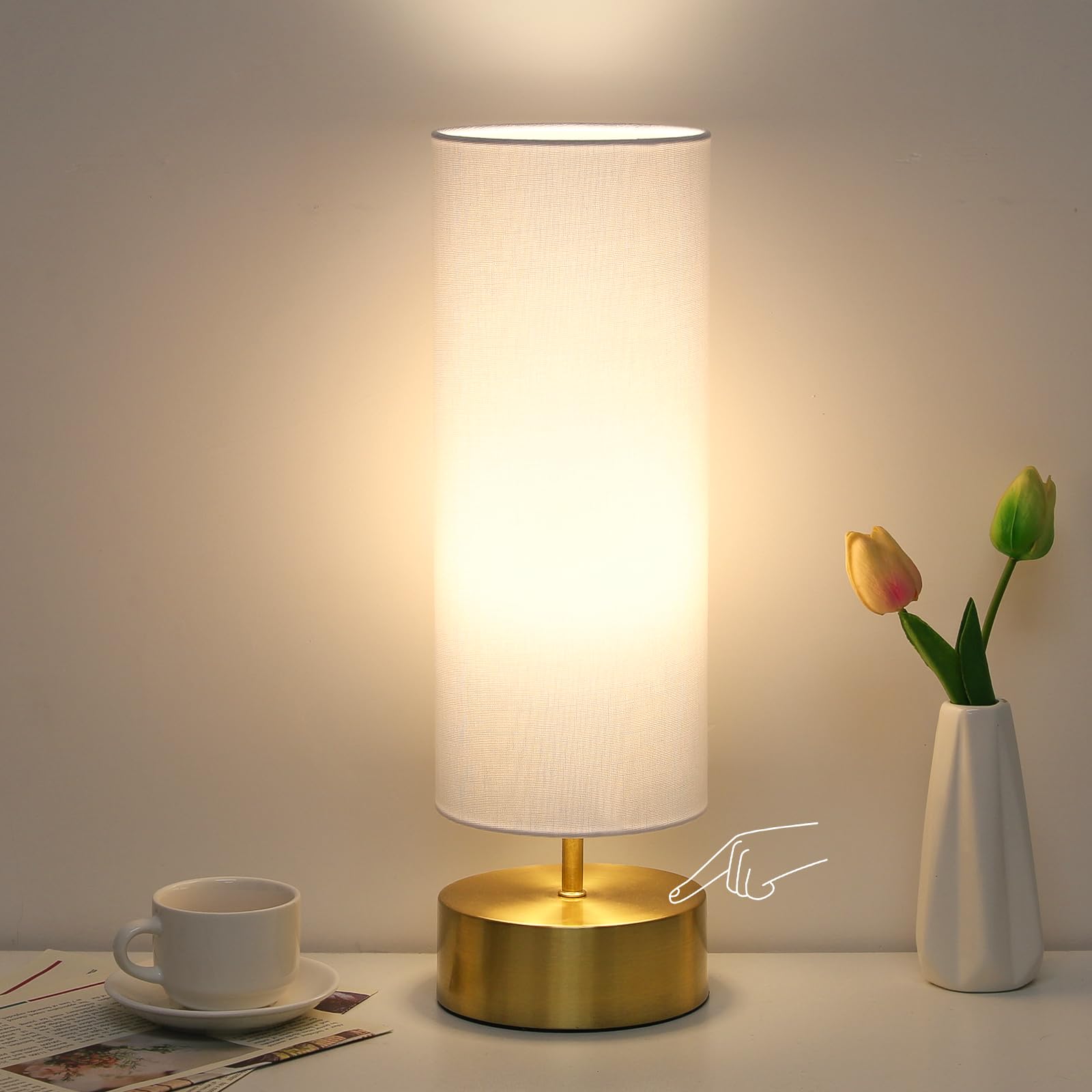 Touch Dimmable Fabric Shade Bedside Table Lamp