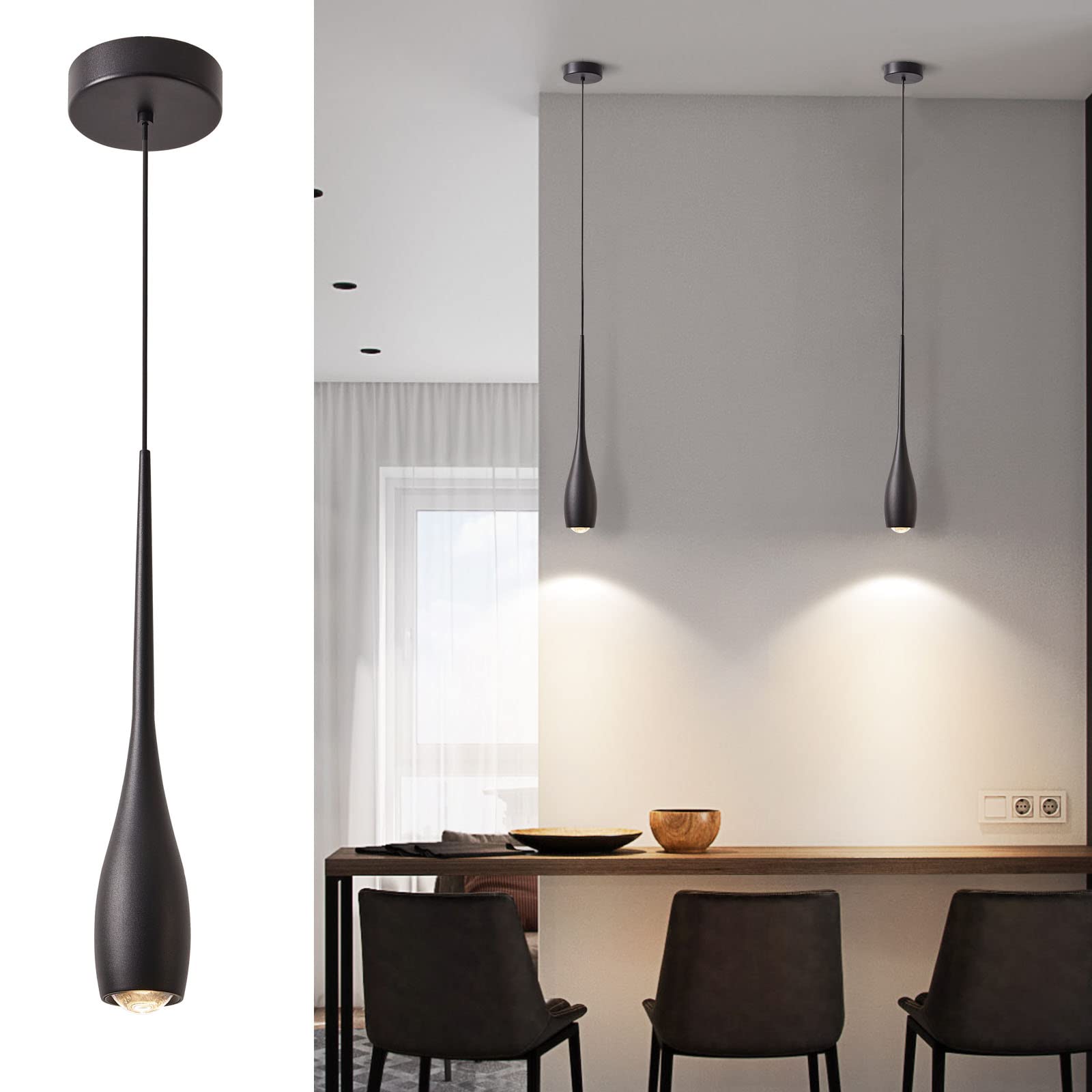 Dimmable Modern Black LED Mini Pendant Lights
