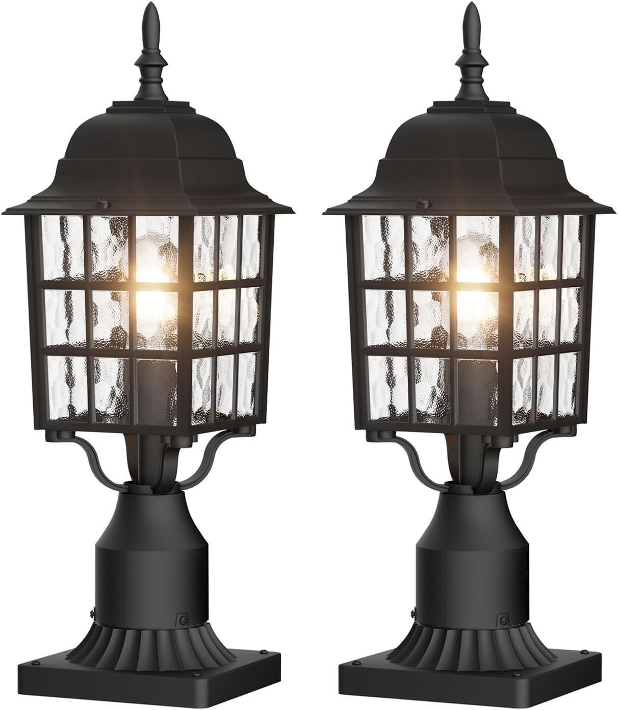 Black Ripple Glass Post Lamps Set of Two