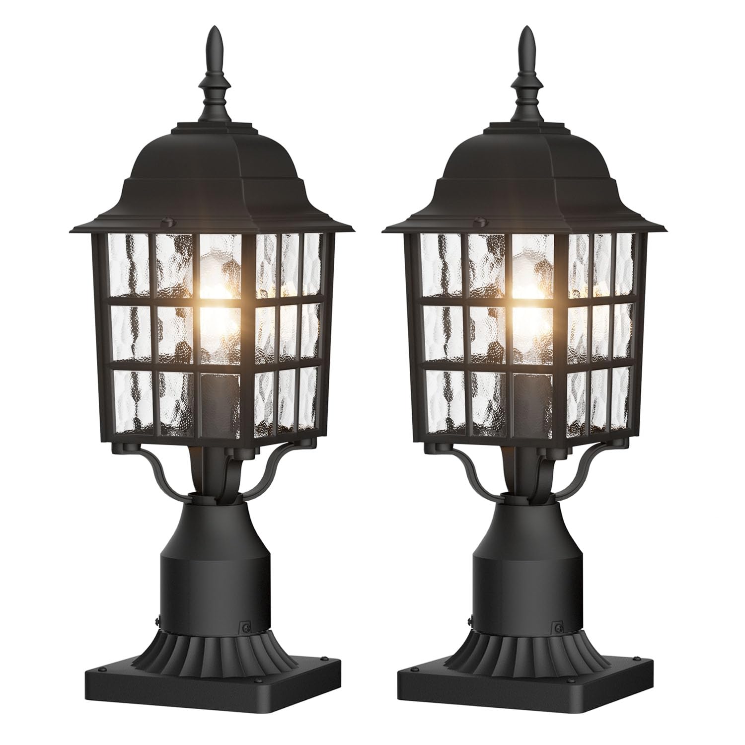Black Ripple Glass Post Lamps Set of Two