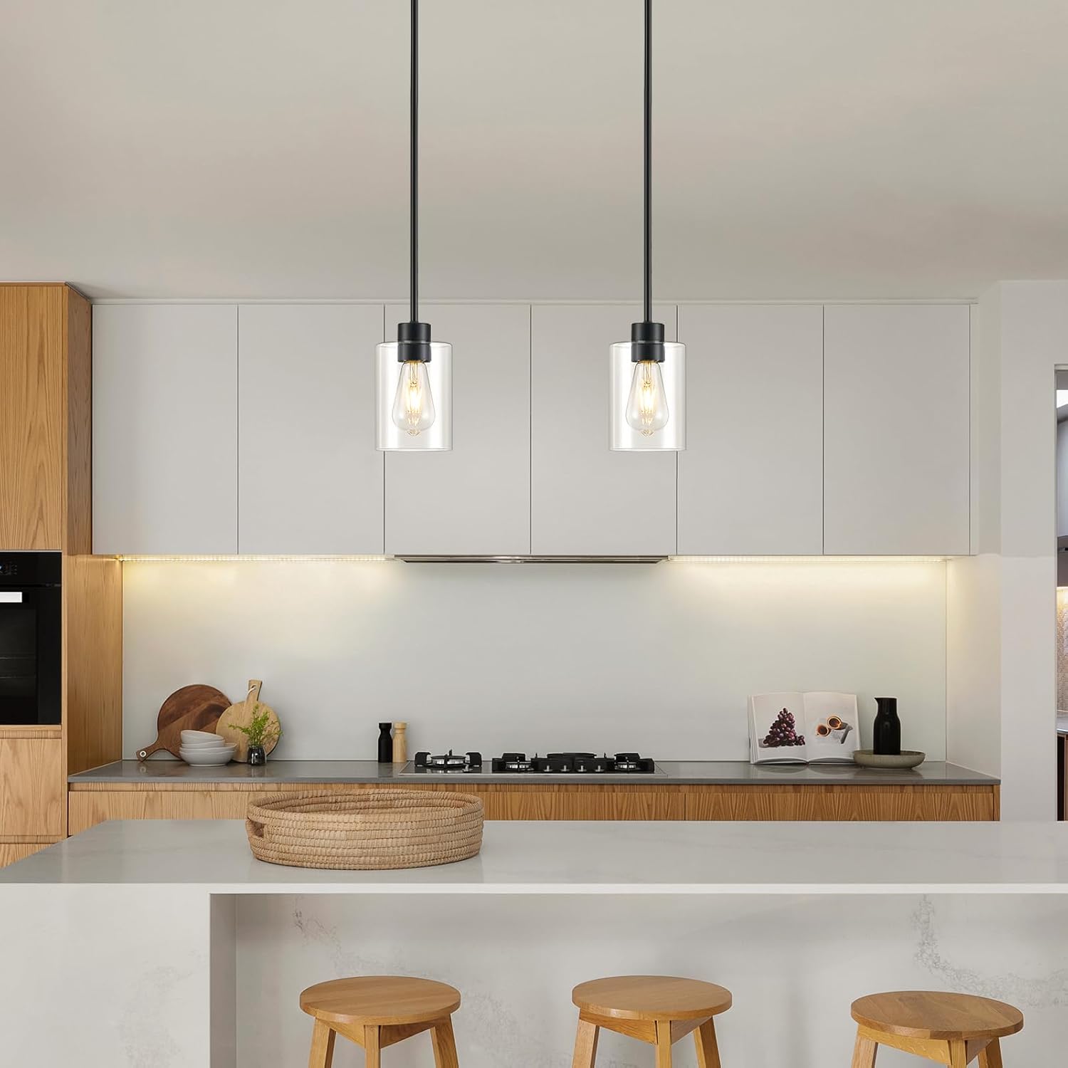 Modern Farmhouse Clear Glass Adjustable Black Pendant Lights