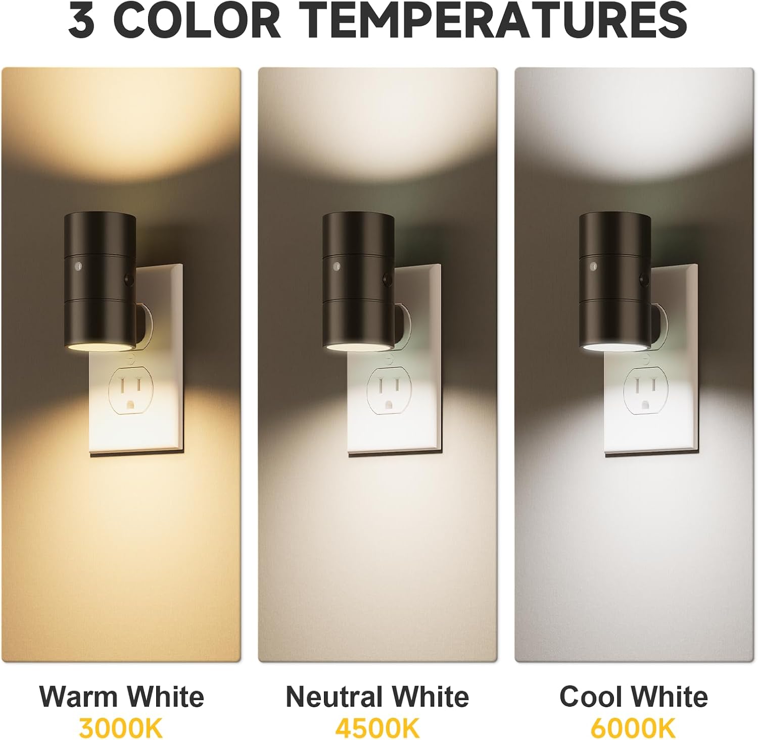 Dimmable Sensor 3-Color Slim Plug-In Black Night Lights