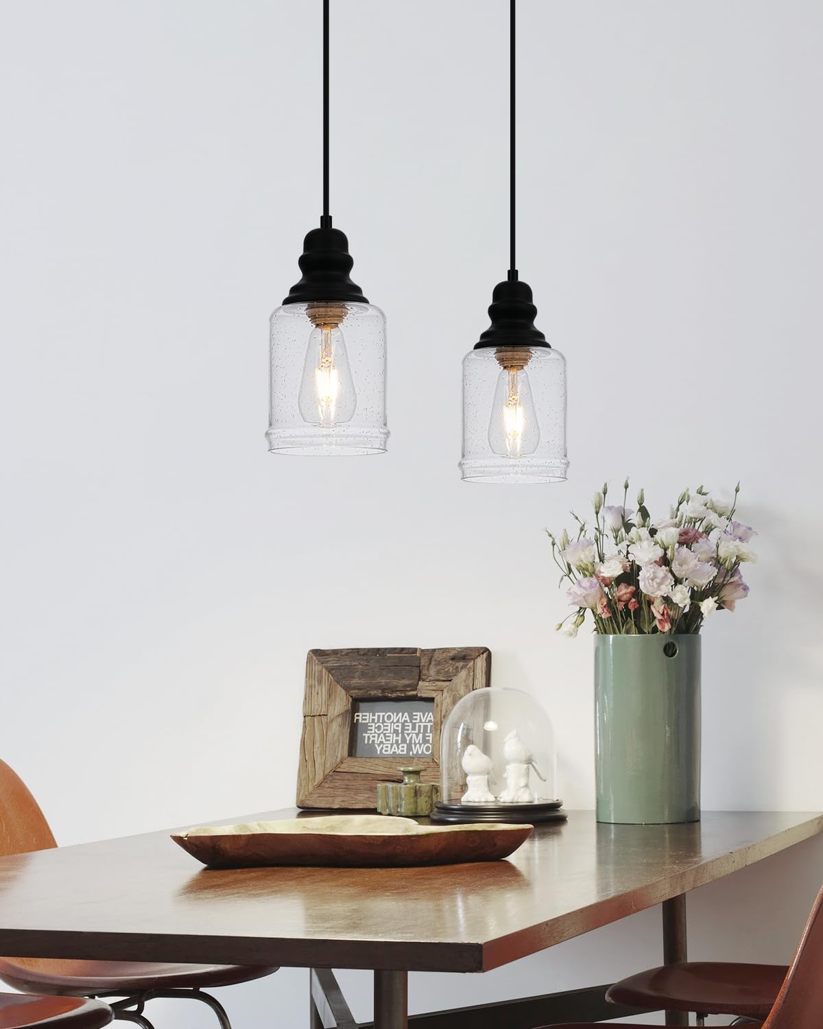 Seeded Glass 5.5 Inch Adjustable Farmhouse Pendant Lights