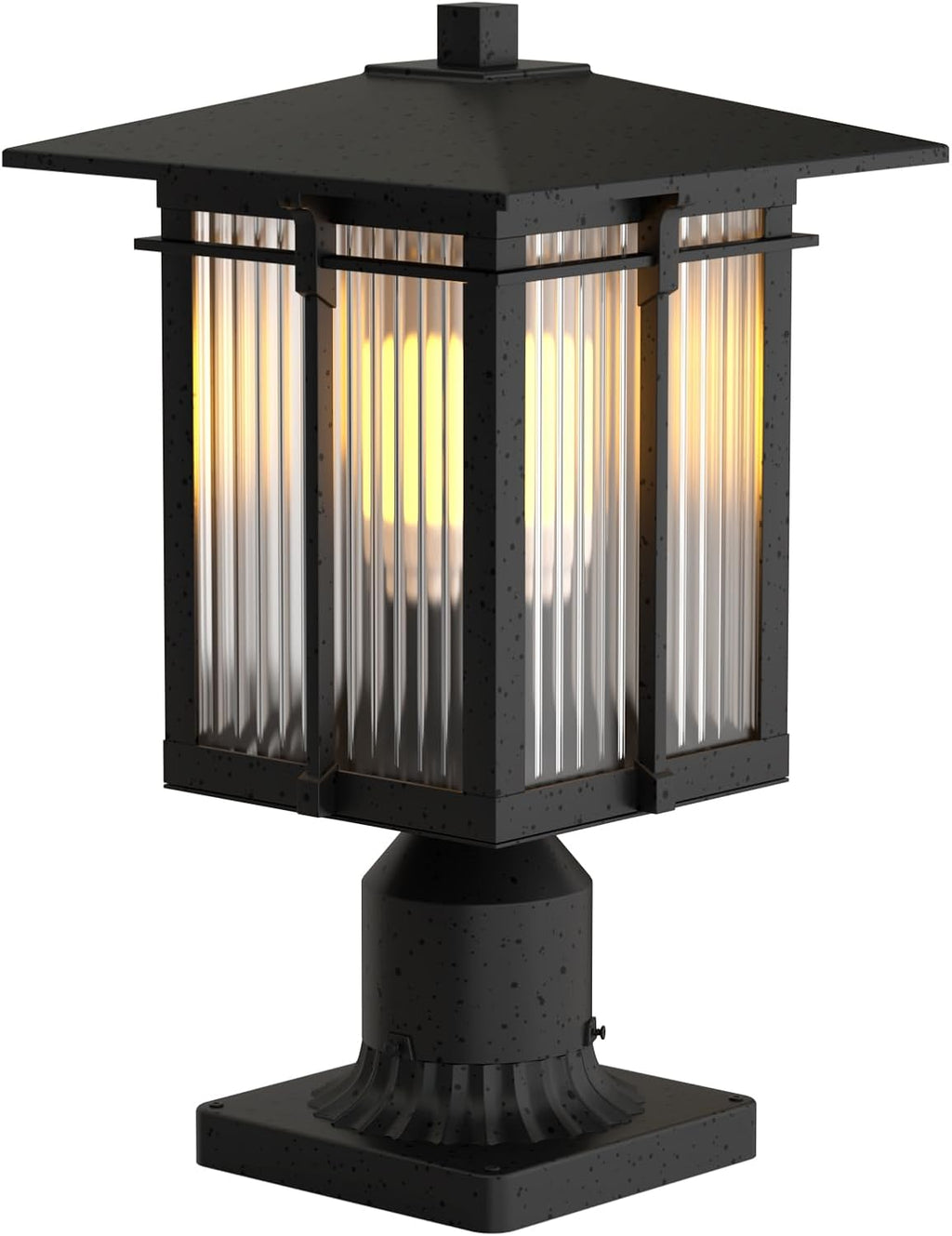 Black Ribbed Glass Outdoor Post Pole Lamp