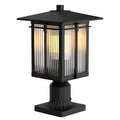 Black Ribbed Glass Outdoor Post Pole Lamp