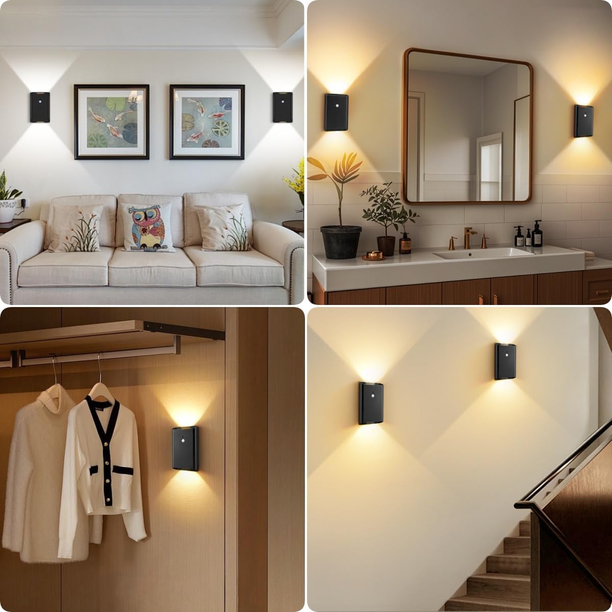 Motion Sensor Rechargeable Cordless Wall Sconces 2 Pack