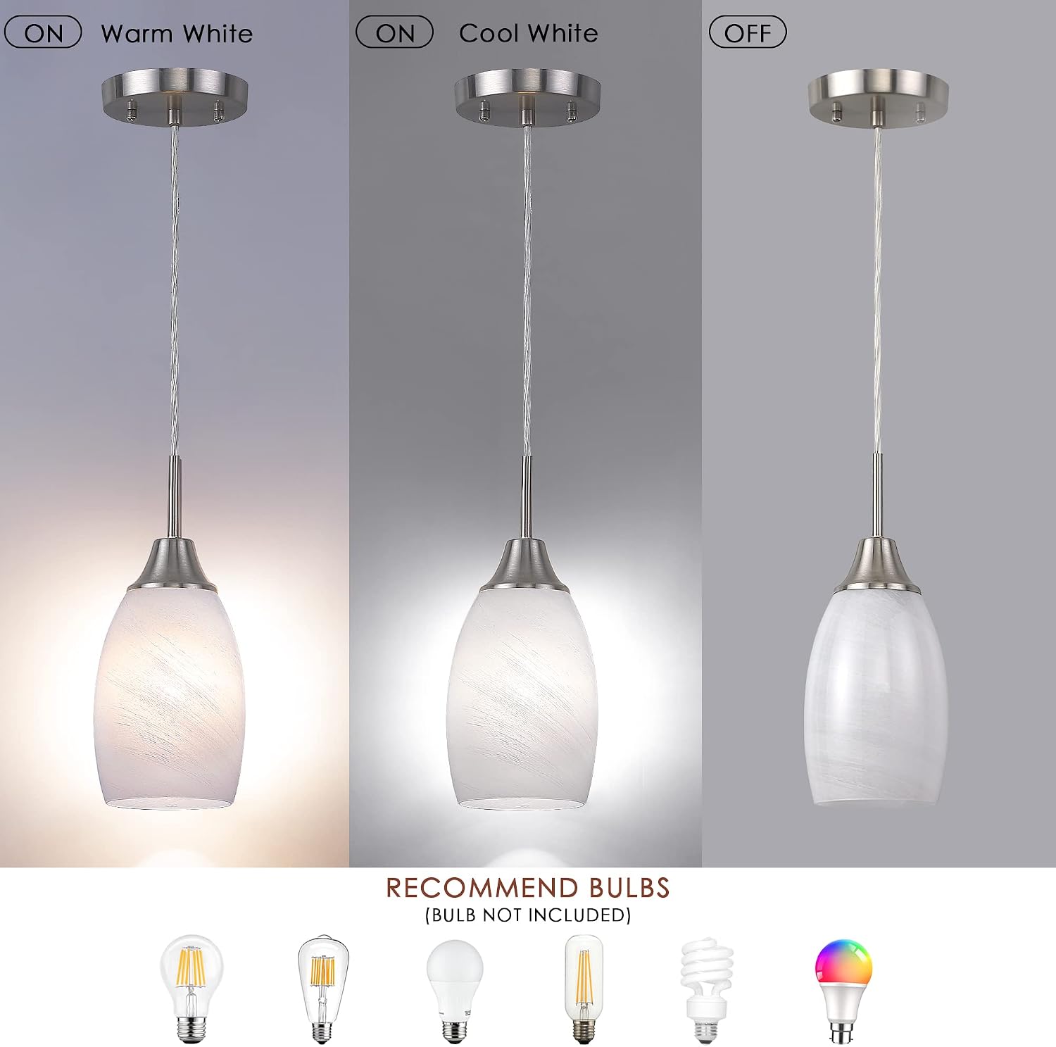Handblown Swirl Glass 4.72" White Mini Pendant Light