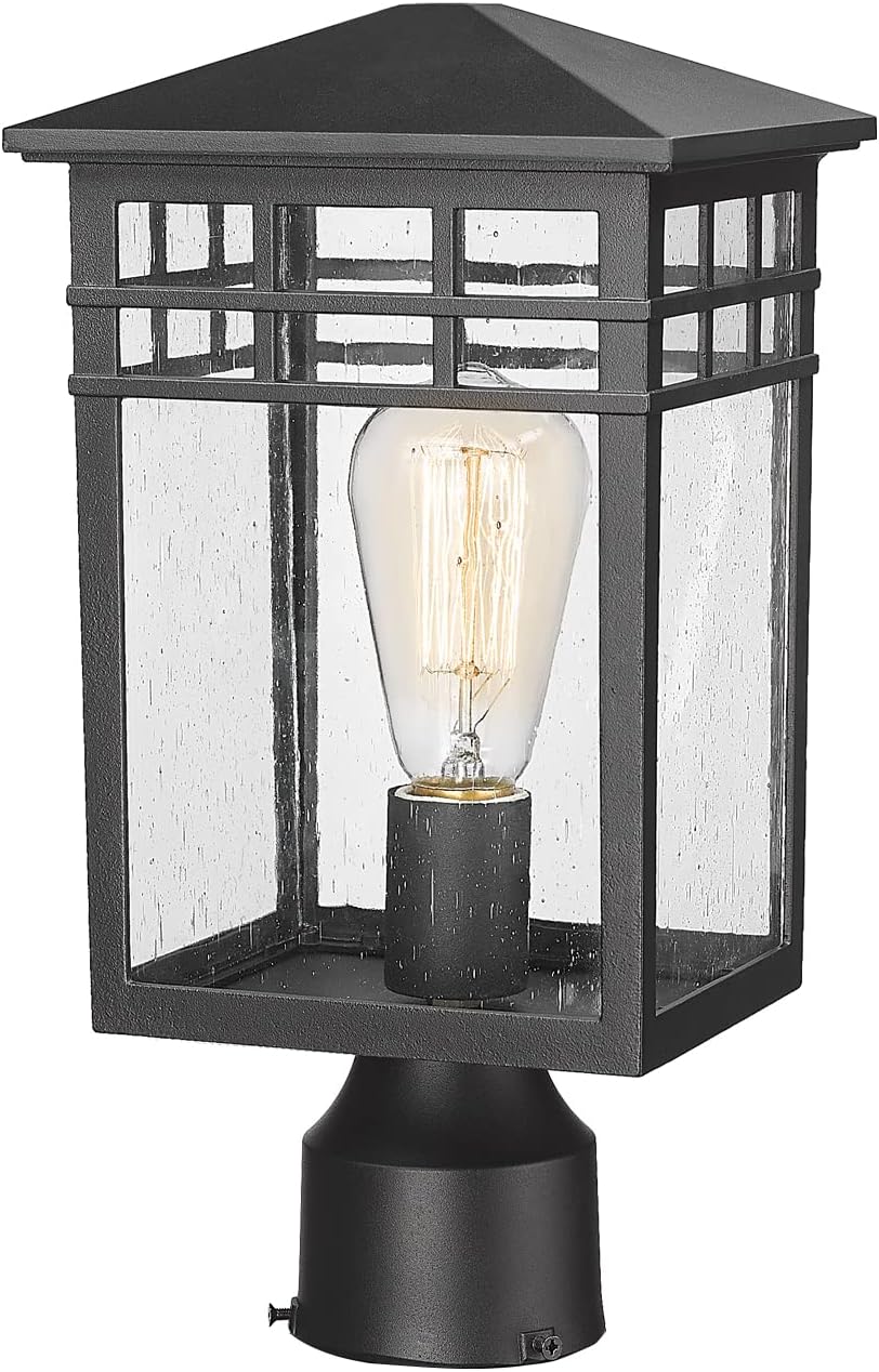Black Seeded Glass Modern Outdoor Post Lantern