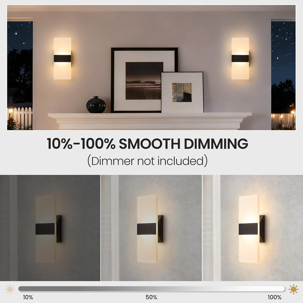 Dimmable 5CCT Black Acrylic LED Wall Sconces Set Two