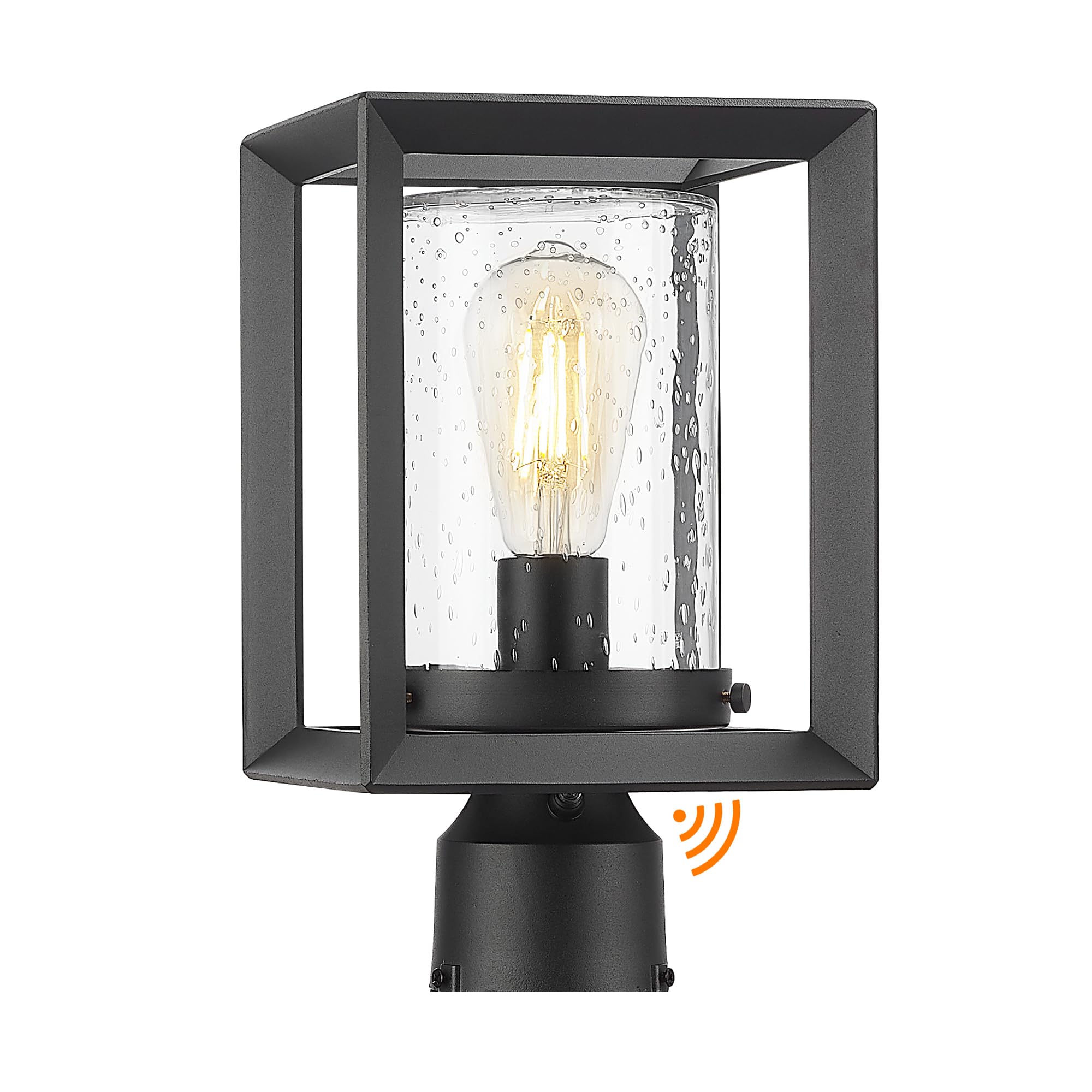 Black Seeded Glass Outdoor Post Lantern Lamp