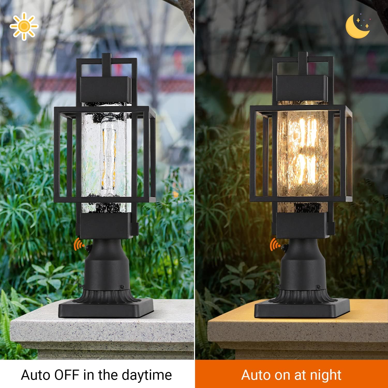 Black Water Glass Dusk Dawn Outdoor Post Lamp