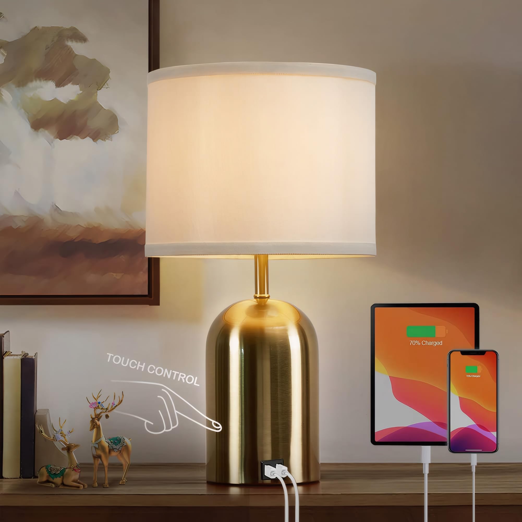 Stone Resin Bedside Table Lamps Set of Two