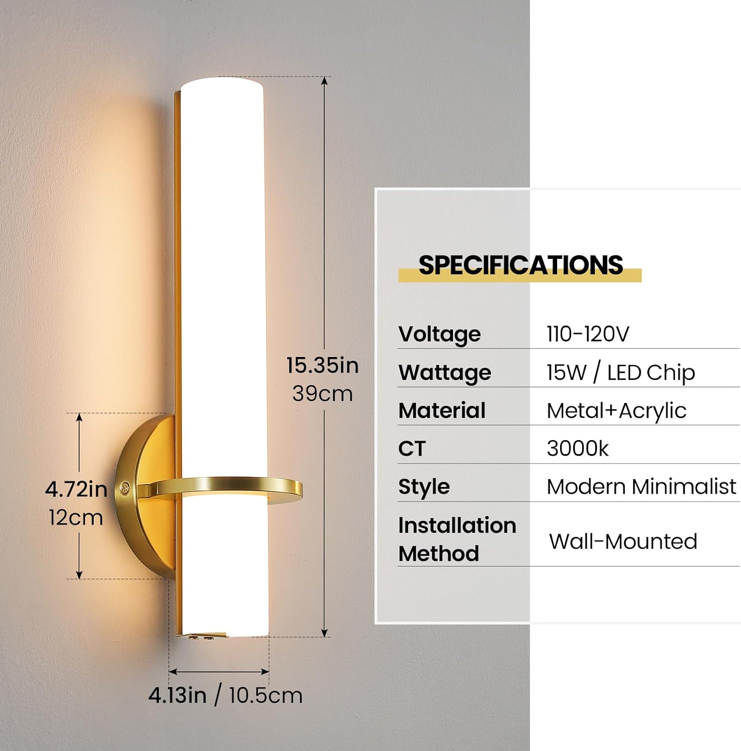 Gold Dimmable LED Acrylic Wall Sconces Set Two