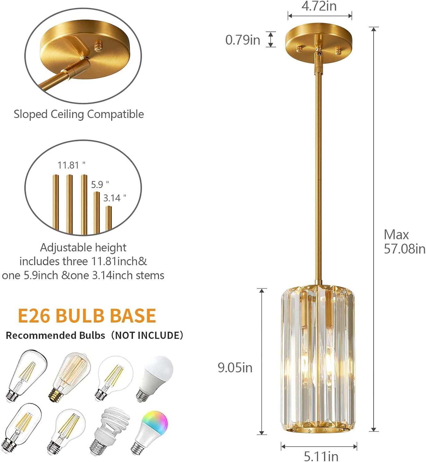 Adjustable Gold Crystal Mini Modern Pendant Lights